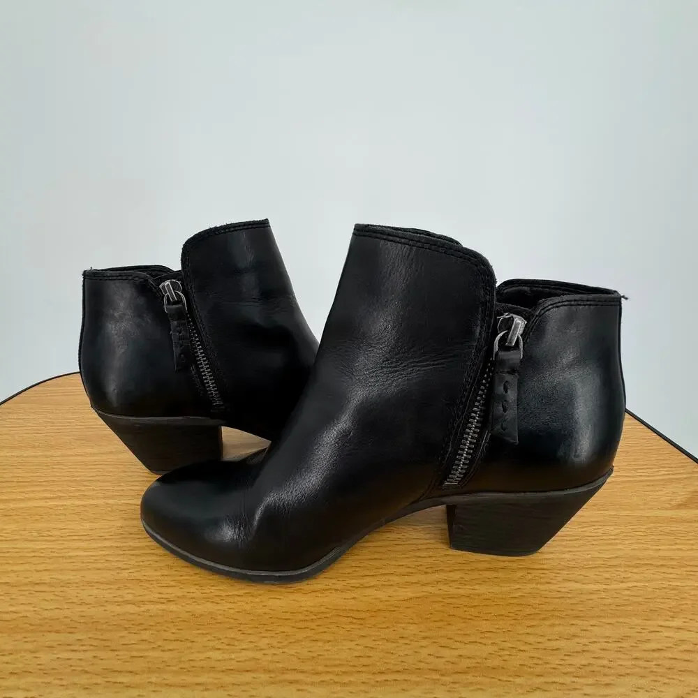 Frye Judith boots double zip women's 7 ankle bootie block heel leather black